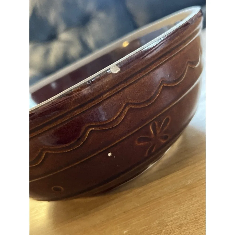 Vintage Marcrest‎ Brown Stoneware Handled Bowl Oven Proof USA Casserole Dish
